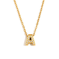 Dainty diamond initial letter stainless steel necklace