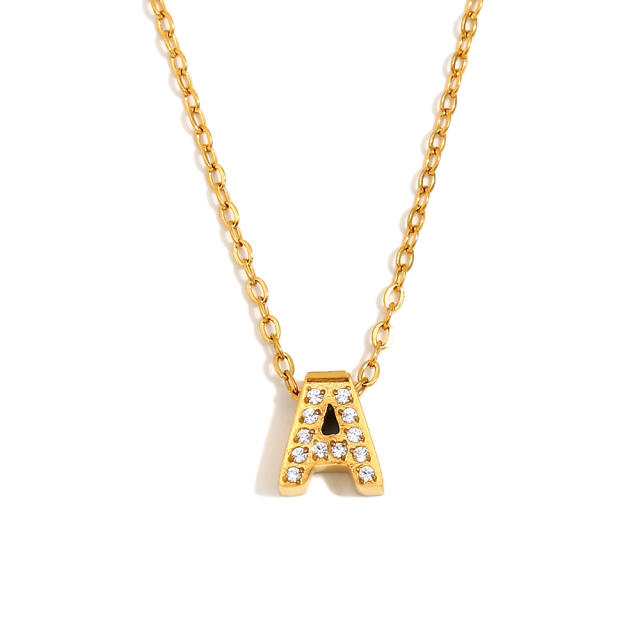 Dainty diamond initial letter stainless steel necklace