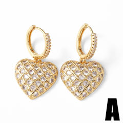 Hot sale red color enamel diamond heart copper earrings