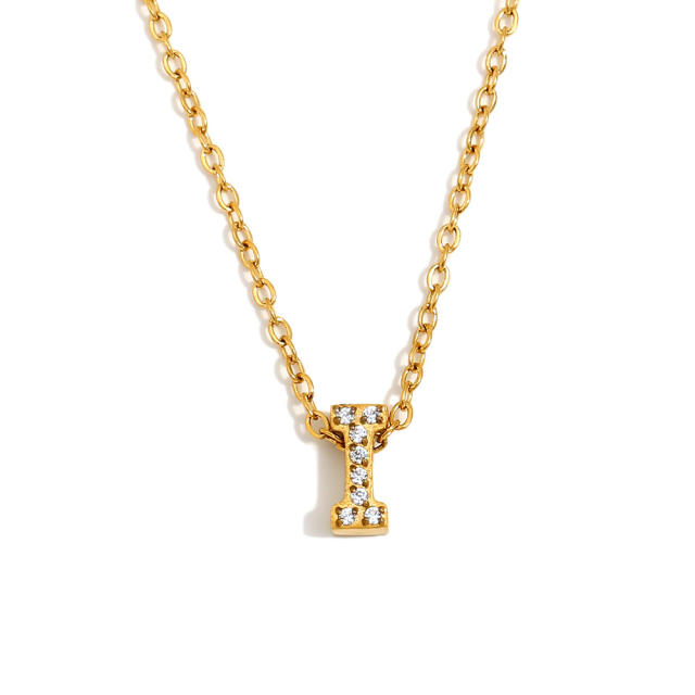Dainty diamond initial letter stainless steel necklace