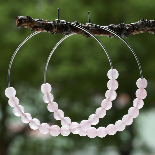 Y2K color natural stone bead hoop earrings