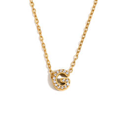 Dainty diamond initial letter stainless steel necklace