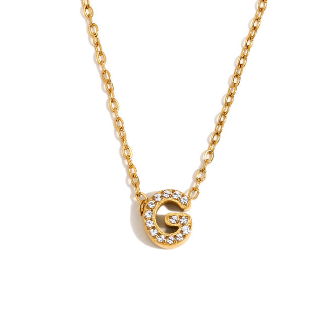 Dainty diamond initial letter stainless steel necklace
