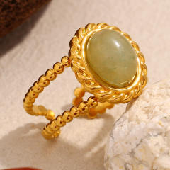 18KG oval natural stone stainless steel rings vacation jewelry