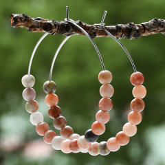 Y2K color natural stone bead hoop earrings
