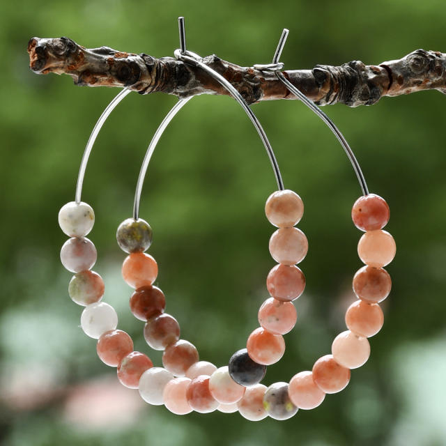 Y2K color natural stone bead hoop earrings