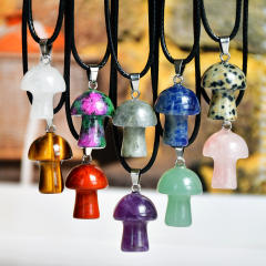 2025 Spring Design Natural Stone Mushroom Pendant Necklace