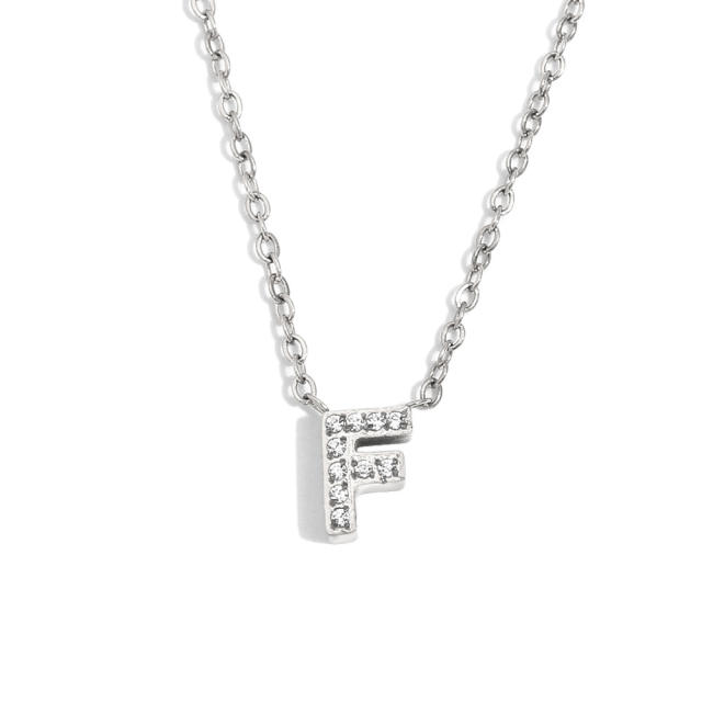 Dainty diamond initial letter stainless steel necklace