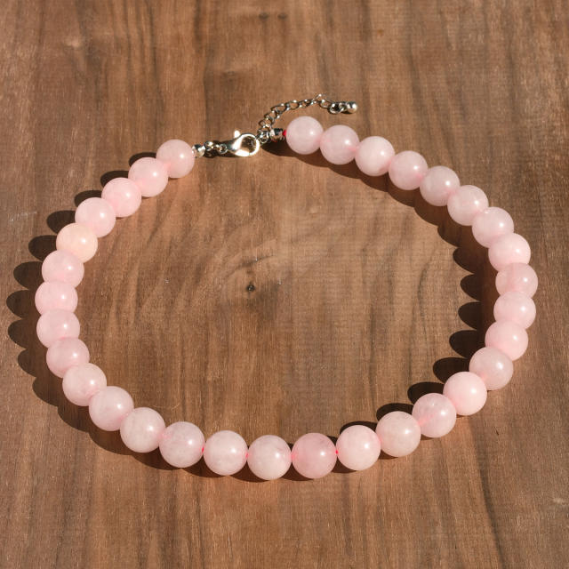 Spring New Multicolor 12mm Natural Stone Necklace Crystal Beaded necklace