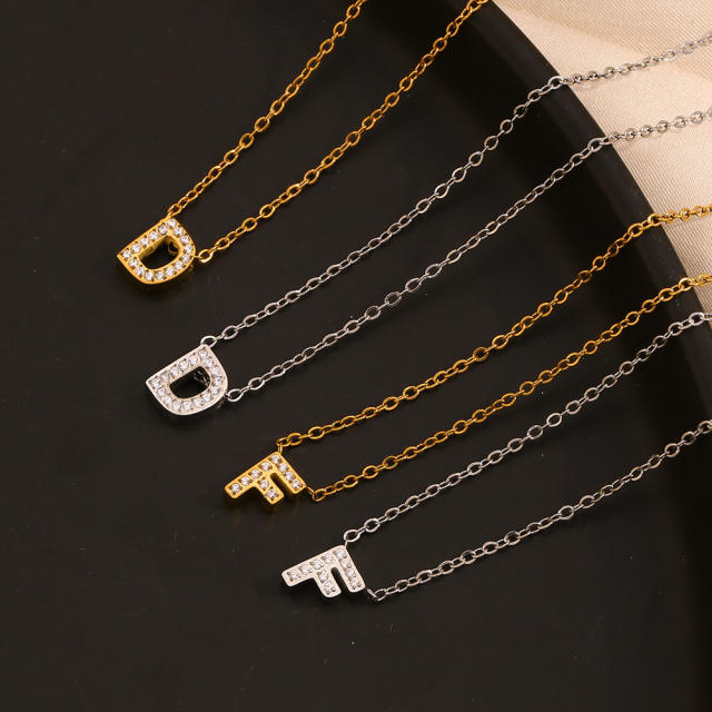 Dainty diamond initial letter stainless steel necklace