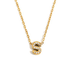Dainty diamond initial letter stainless steel necklace