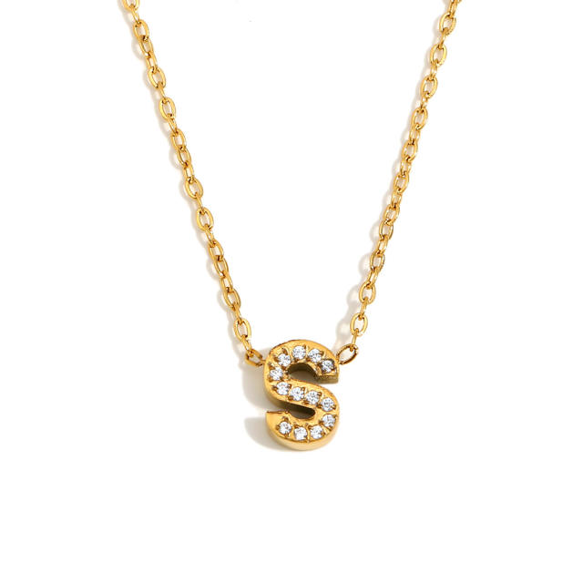 Dainty diamond initial letter stainless steel necklace