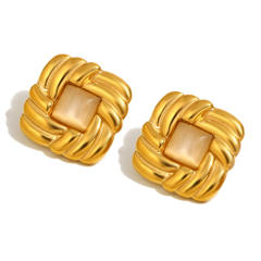 18KG opal stone statement square stainless steel earrings