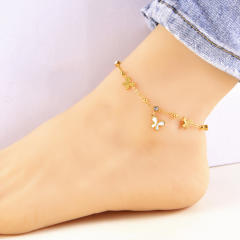 Fashion tassel design anklet zircon white shell butterfly flower love all-match non-fading stainless steel anklet