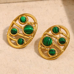 Boho malachite stone bead stainless steel earrings