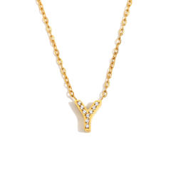 Dainty diamond initial letter stainless steel necklace