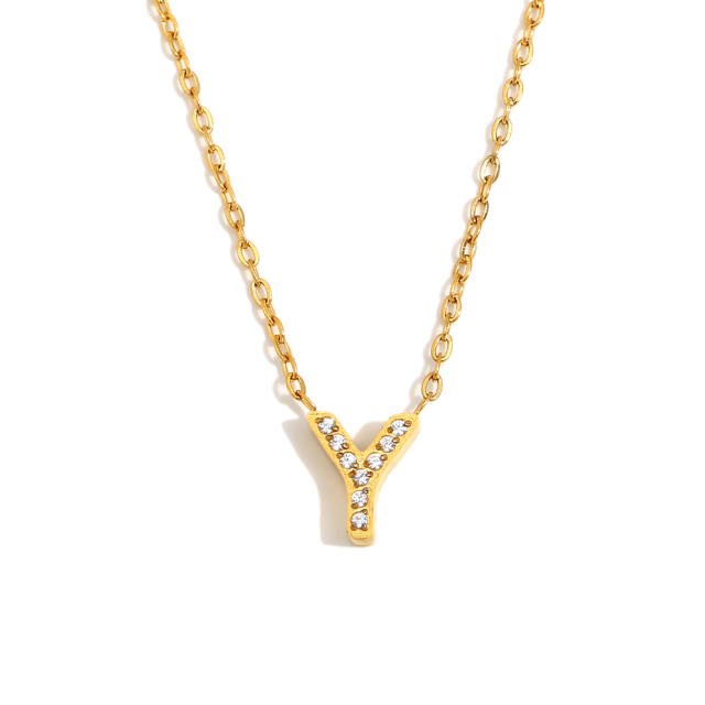 Dainty diamond initial letter stainless steel necklace