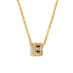 Dainty diamond initial letter stainless steel necklace