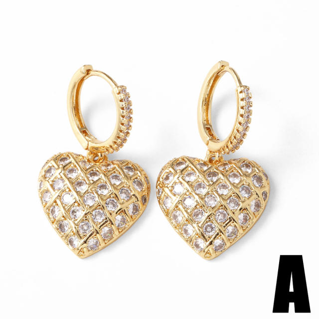 Hot sale red color enamel diamond heart copper earrings