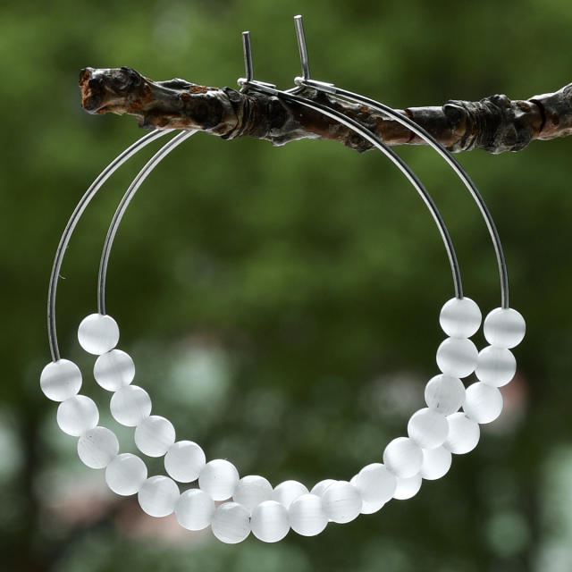 Y2K color natural stone bead hoop earrings
