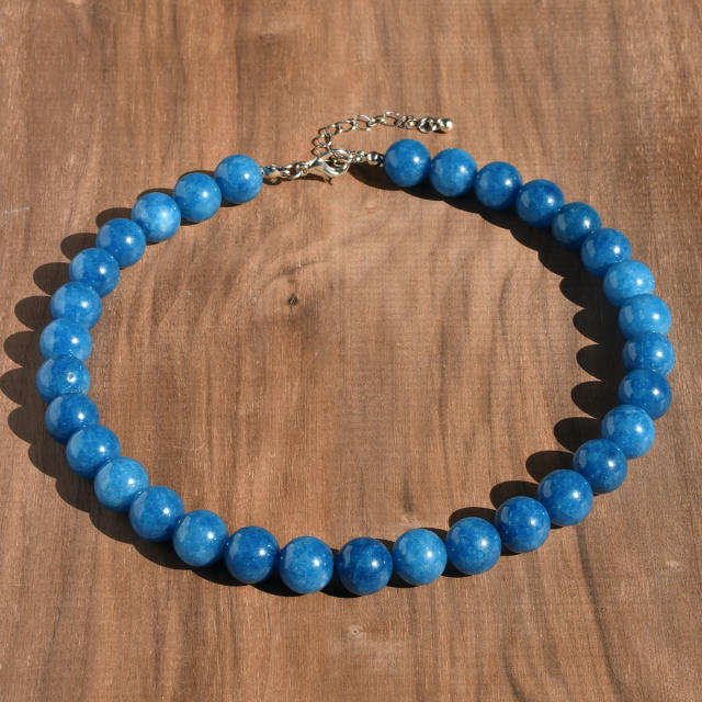 Spring New Multicolor 12mm Natural Stone Necklace Crystal Beaded necklace