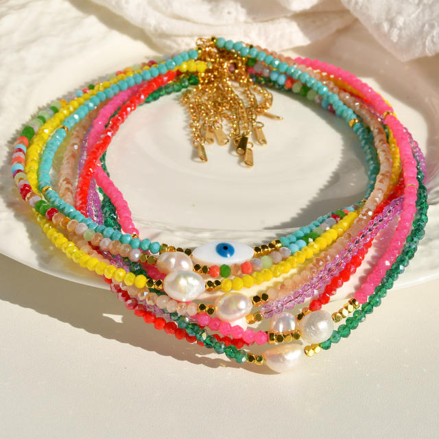 Spring Summer Color Crystal Beaded Necklace Women's Color-free Natural Freshwater Pearl Necklace