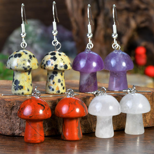 Spring summer natural stone sweet mushroom earrings