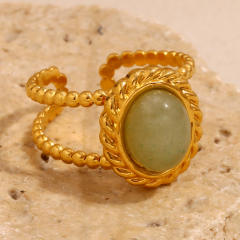 18KG oval natural stone stainless steel rings vacation jewelry