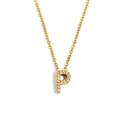 Dainty diamond initial letter stainless steel necklace