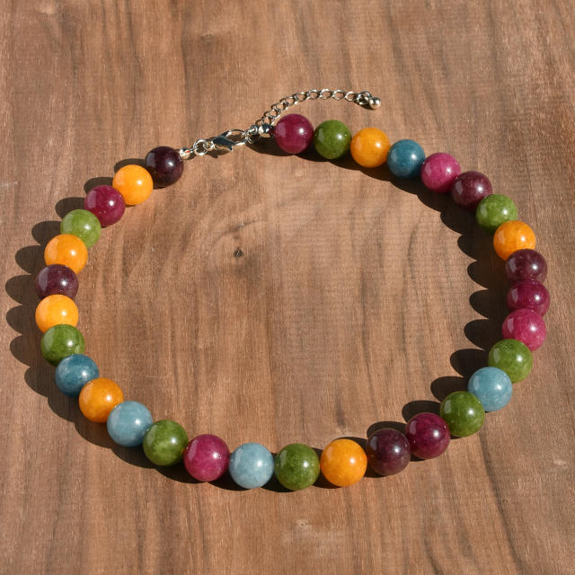 Spring New Multicolor 12mm Natural Stone Necklace Crystal Beaded necklace