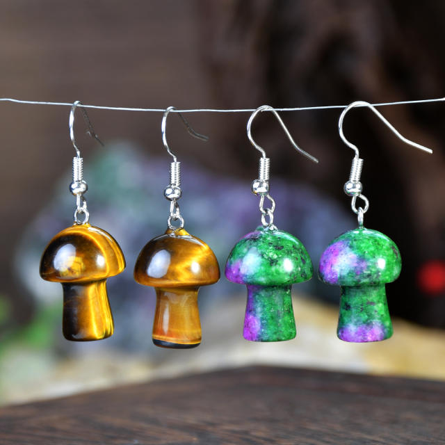 Spring summer natural stone sweet mushroom earrings
