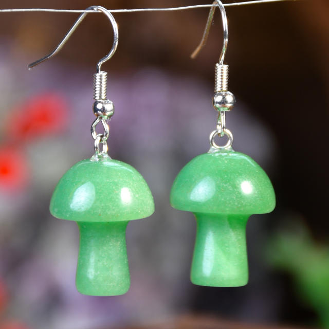 Spring summer natural stone sweet mushroom earrings