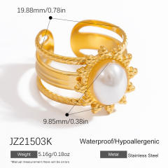 18k gold plated oval natural stone stainless steel rings for women