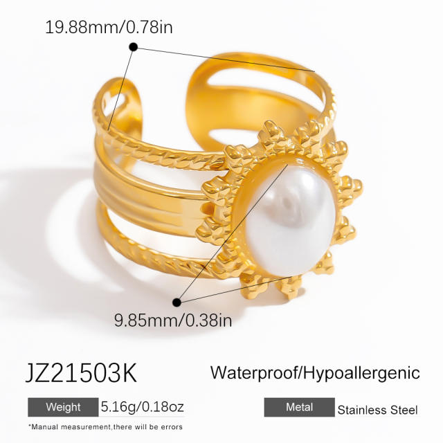 18k gold plated oval natural stone stainless steel rings for women