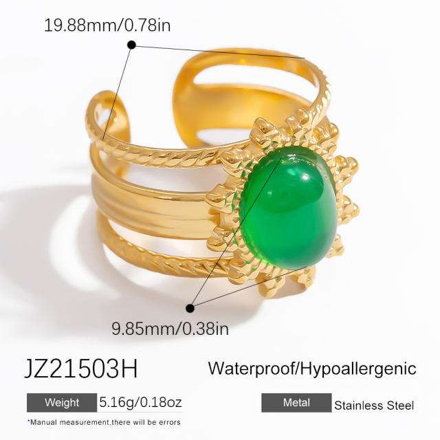 18k gold plated oval natural stone stainless steel rings for women