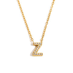 Dainty diamond initial letter stainless steel necklace