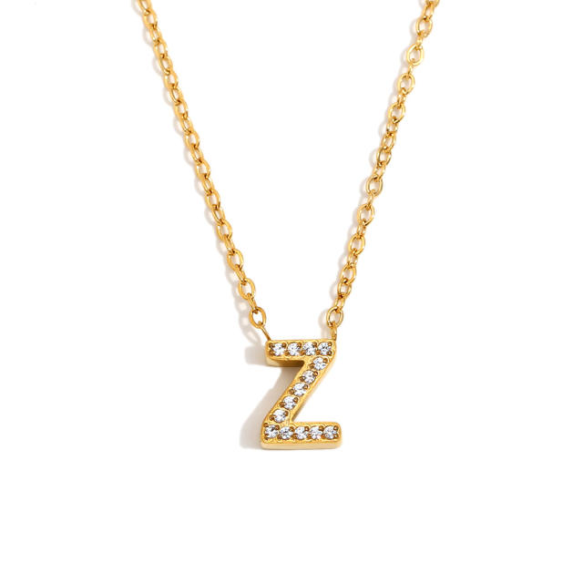 Dainty diamond initial letter stainless steel necklace