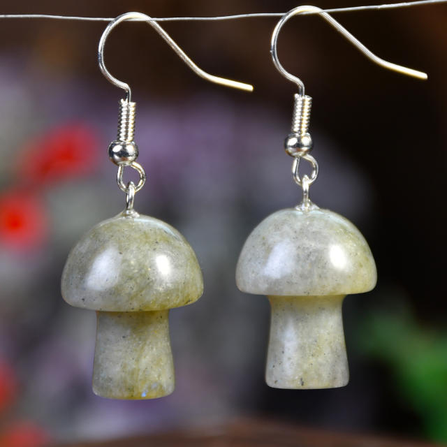 Spring summer natural stone sweet mushroom earrings