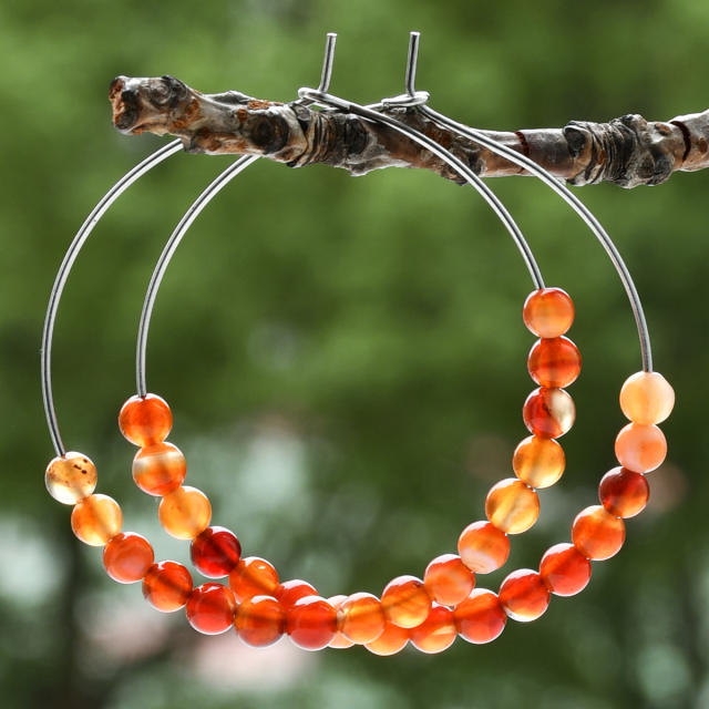 Y2K color natural stone bead hoop earrings