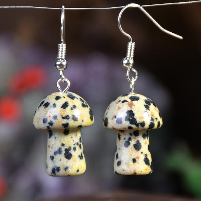 Spring summer natural stone sweet mushroom earrings