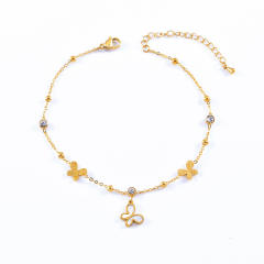 Fashion tassel design anklet zircon white shell butterfly flower love all-match non-fading stainless steel anklet