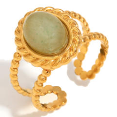 18KG oval natural stone stainless steel rings vacation jewelry