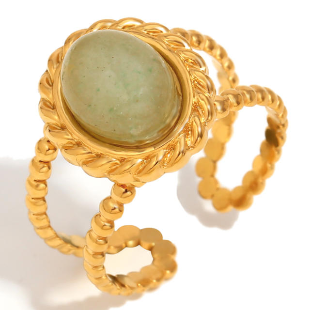 18KG oval natural stone stainless steel rings vacation jewelry