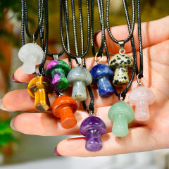 2025 Spring Design Natural Stone Mushroom Pendant Necklace