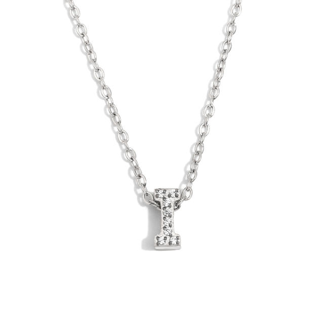 Dainty diamond initial letter stainless steel necklace