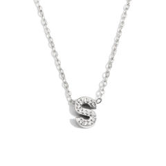 Dainty diamond initial letter stainless steel necklace