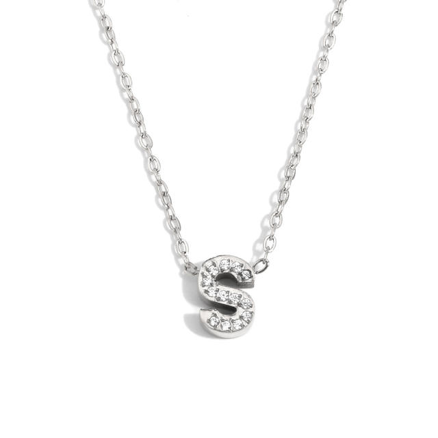 Dainty diamond initial letter stainless steel necklace