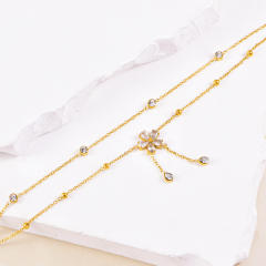 Korean fashion two layer diamond flower stainless steel anklet