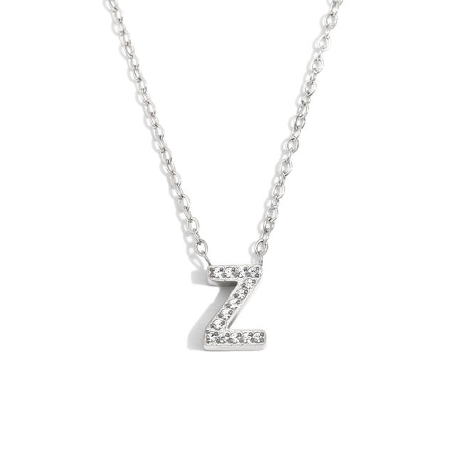 Dainty diamond initial letter stainless steel necklace