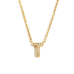 Dainty diamond initial letter stainless steel necklace